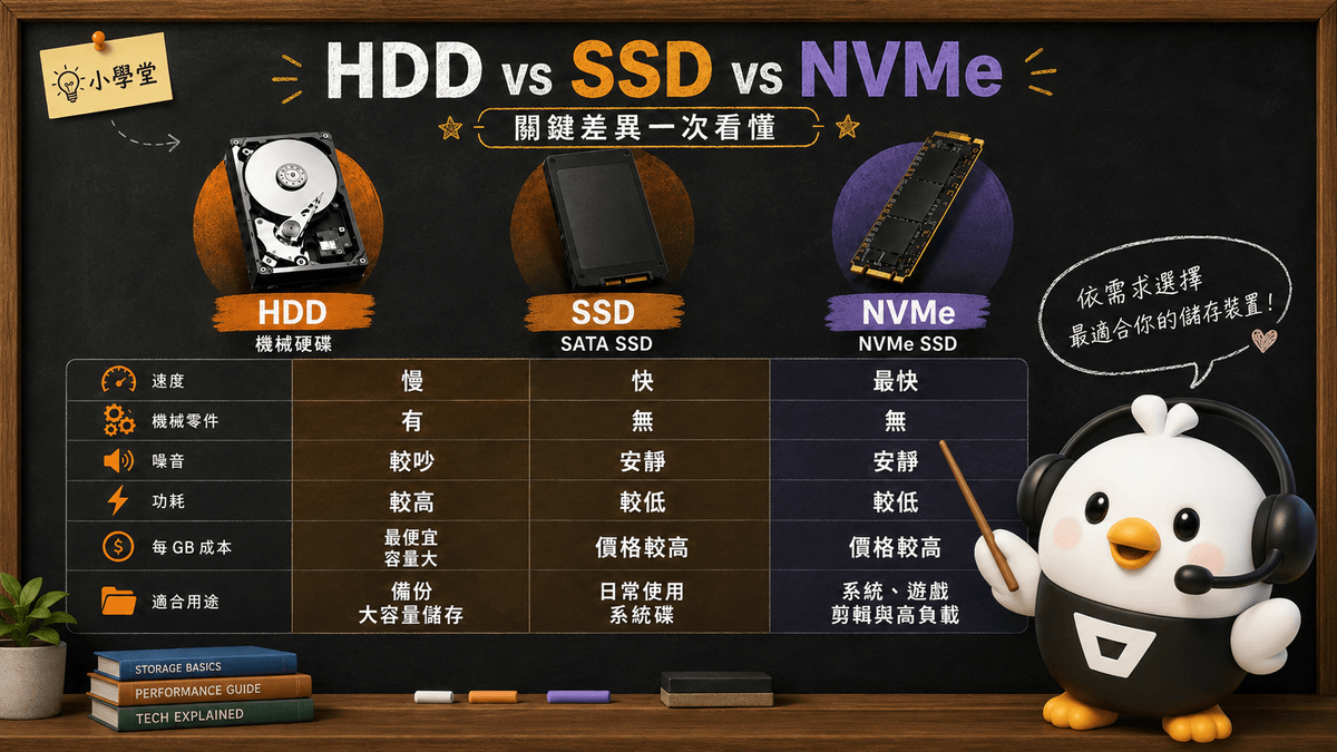 電腦硬碟怎麼選？HDD、SATA SSD到NVMe完整比較與混搭推薦